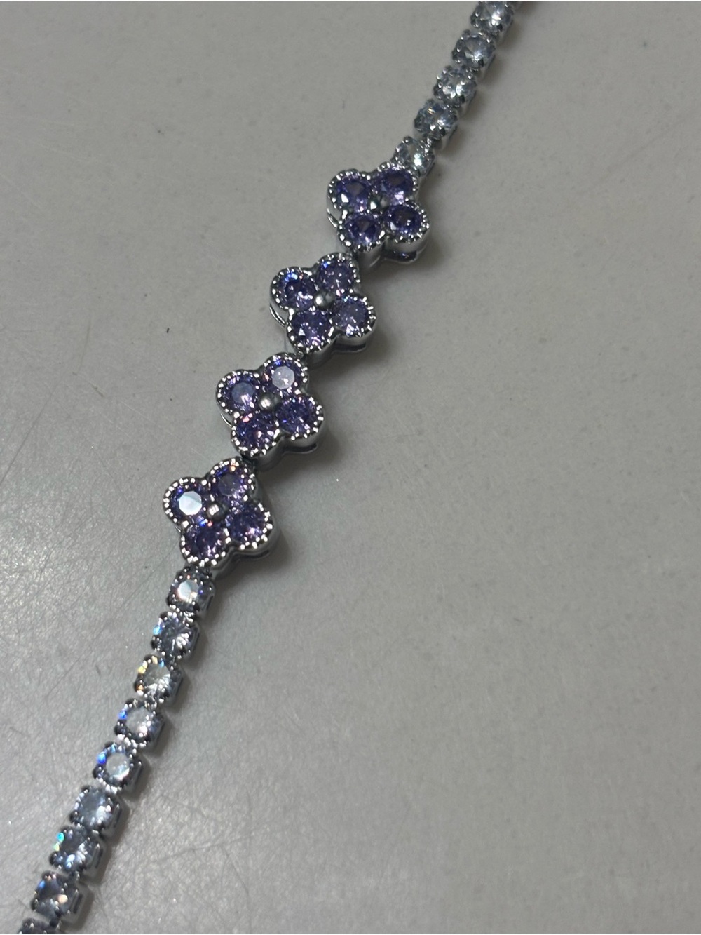 Silver Bracelet with Lavender Flower Accents